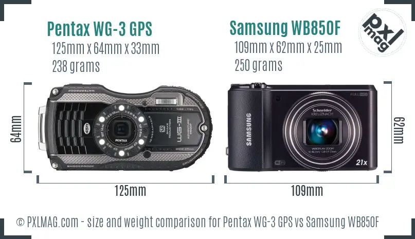 Pentax WG-3 GPS vs Samsung WB850F size comparison