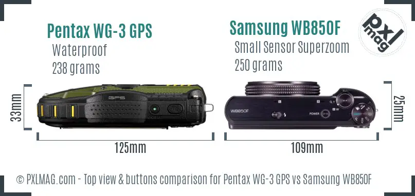 Pentax WG-3 GPS vs Samsung WB850F top view buttons comparison