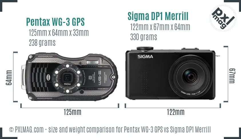 Pentax WG-3 GPS vs Sigma DP1 Merrill size comparison