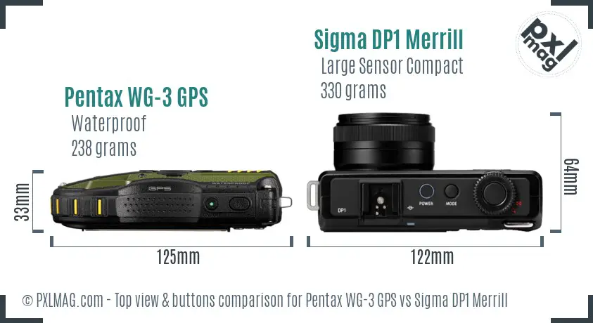 Pentax WG-3 GPS vs Sigma DP1 Merrill top view buttons comparison