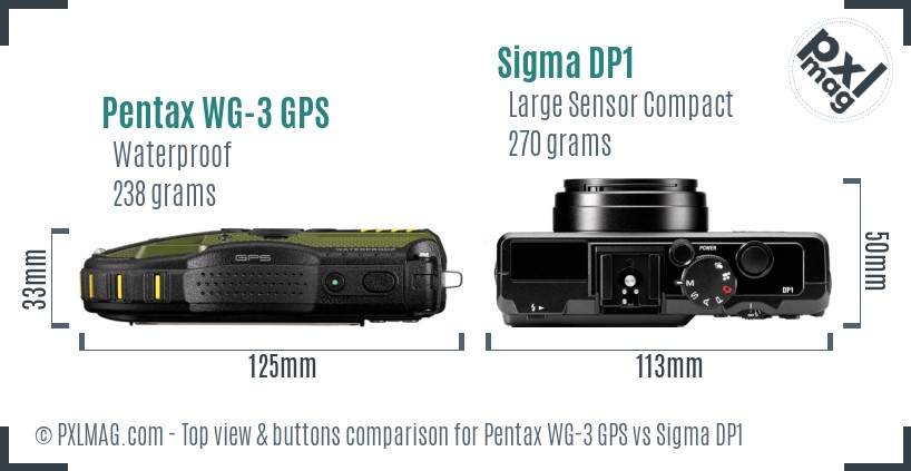 Pentax WG-3 GPS vs Sigma DP1 top view buttons comparison