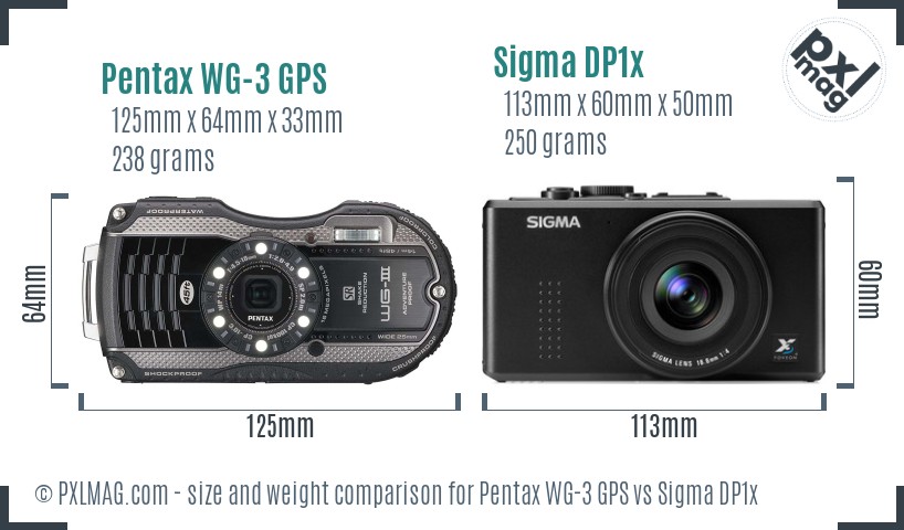 Pentax WG-3 GPS vs Sigma DP1x size comparison