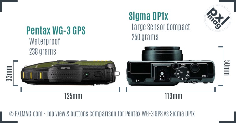 Pentax WG-3 GPS vs Sigma DP1x top view buttons comparison