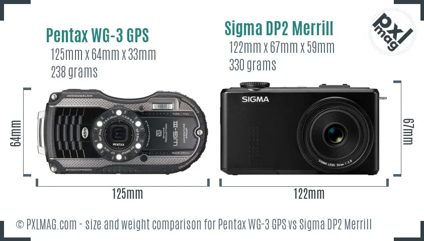 Pentax WG-3 GPS vs Sigma DP2 Merrill size comparison