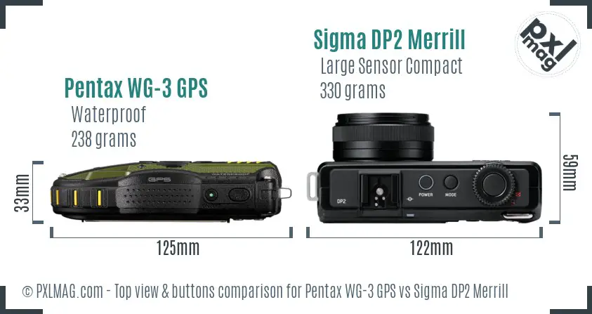 Pentax WG-3 GPS vs Sigma DP2 Merrill top view buttons comparison