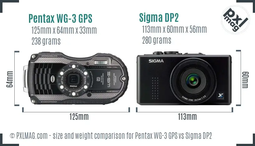 Pentax WG-3 GPS vs Sigma DP2 size comparison