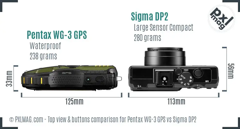 Pentax WG-3 GPS vs Sigma DP2 top view buttons comparison