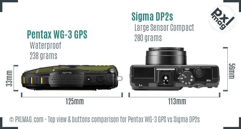 Pentax WG-3 GPS vs Sigma DP2s top view buttons comparison