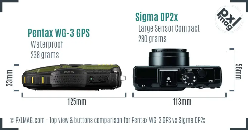Pentax WG-3 GPS vs Sigma DP2x top view buttons comparison