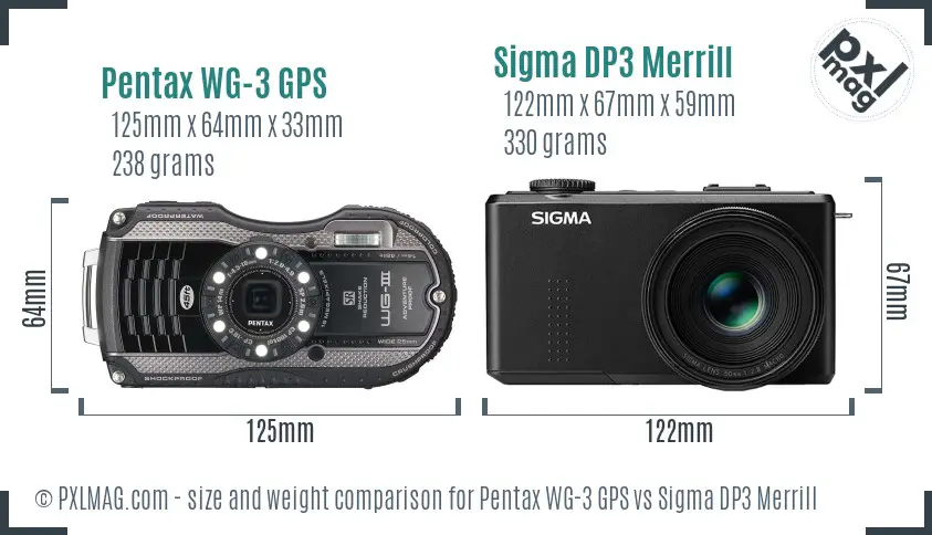 Pentax WG-3 GPS vs Sigma DP3 Merrill size comparison
