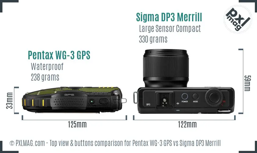 Pentax WG-3 GPS vs Sigma DP3 Merrill top view buttons comparison