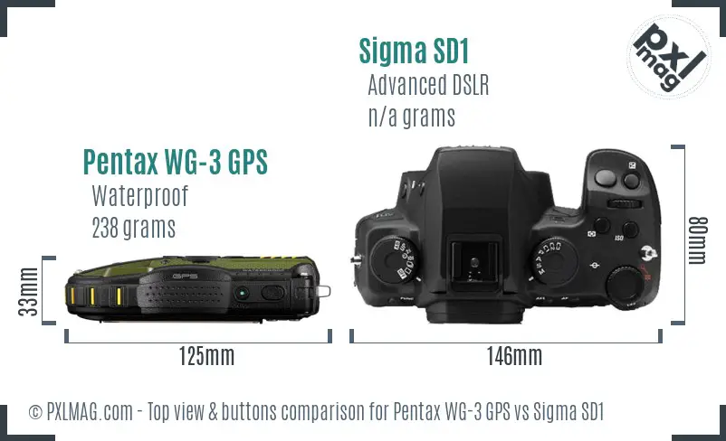 Pentax WG-3 GPS vs Sigma SD1 top view buttons comparison Pentax WG-3 GPS vs Sigma SD1 top view buttons comparison