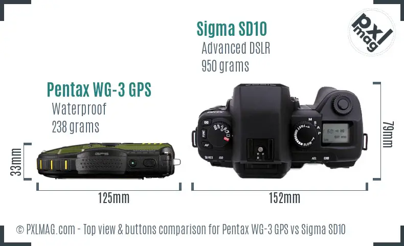 Pentax WG-3 GPS vs Sigma SD10 top view buttons comparison