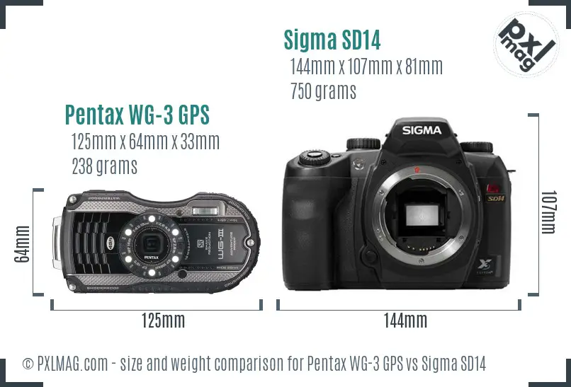 Pentax WG-3 GPS vs Sigma SD14 size comparison