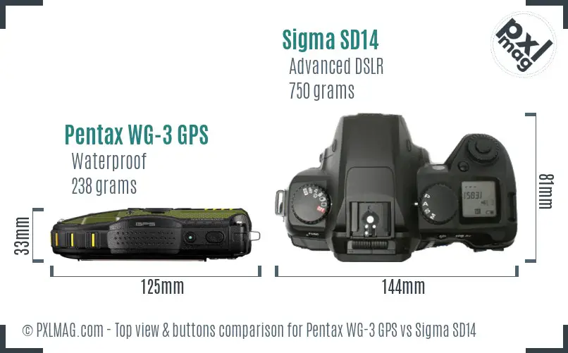 Pentax WG-3 GPS vs Sigma SD14 top view buttons comparison