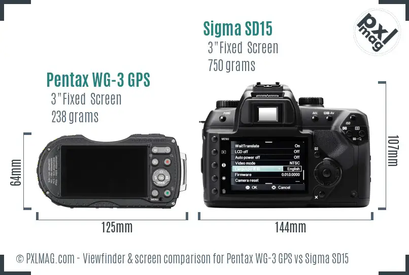 Pentax WG-3 GPS vs Sigma SD15 Screen and Viewfinder comparison