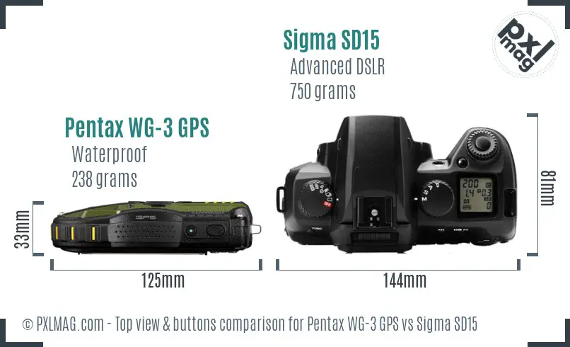 Pentax WG-3 GPS vs Sigma SD15 top view buttons comparison