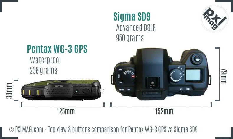 Pentax WG-3 GPS vs Sigma SD9 top view buttons comparison