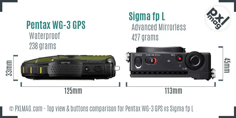 Pentax WG-3 GPS vs Sigma fp L top view buttons comparison
