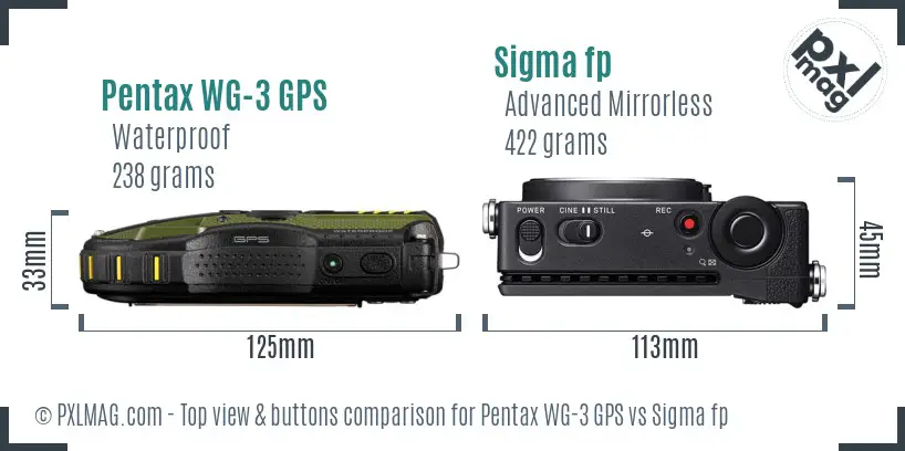 Pentax WG-3 GPS vs Sigma fp top view buttons comparison