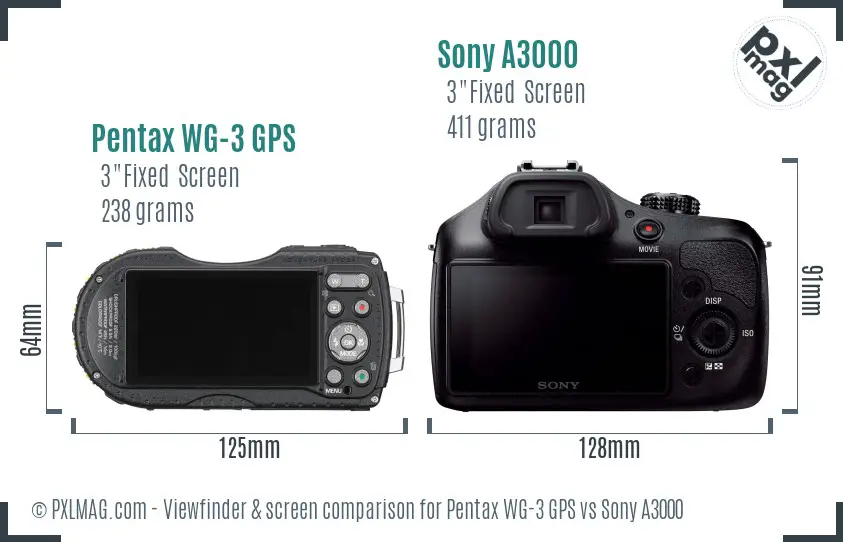 Pentax WG-3 GPS vs Sony A3000 Screen and Viewfinder comparison
