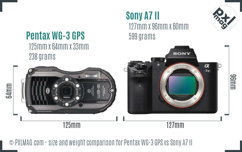 Pentax WG-3 GPS vs Sony A7 II size comparison