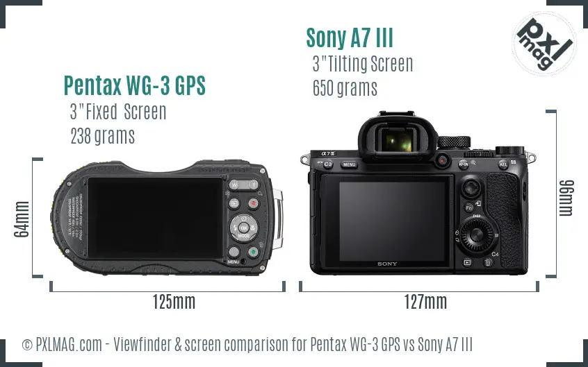 Pentax WG-3 GPS vs Sony A7 III Screen and Viewfinder comparison