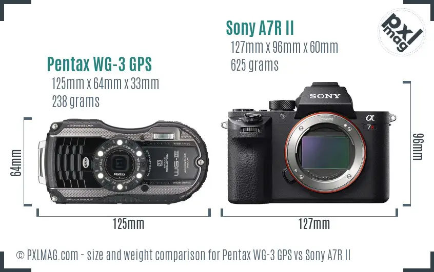 Pentax WG-3 GPS vs Sony A7R II size comparison