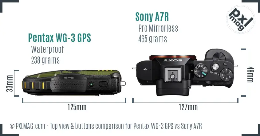 Pentax WG-3 GPS vs Sony A7R top view buttons comparison