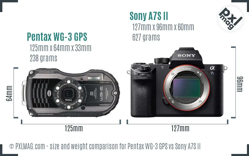 Pentax WG-3 GPS vs Sony A7S II size comparison