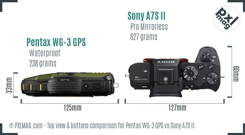 Pentax WG-3 GPS vs Sony A7S II top view buttons comparison