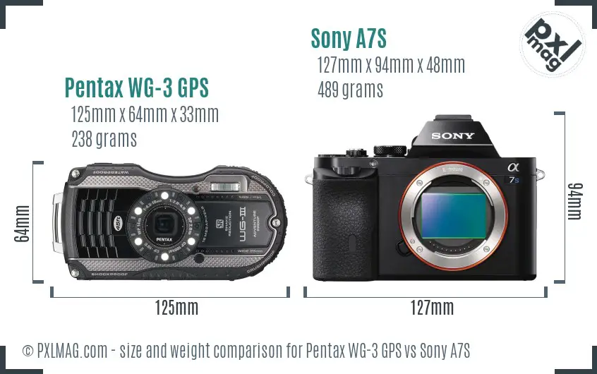 Pentax WG-3 GPS vs Sony A7S size comparison
