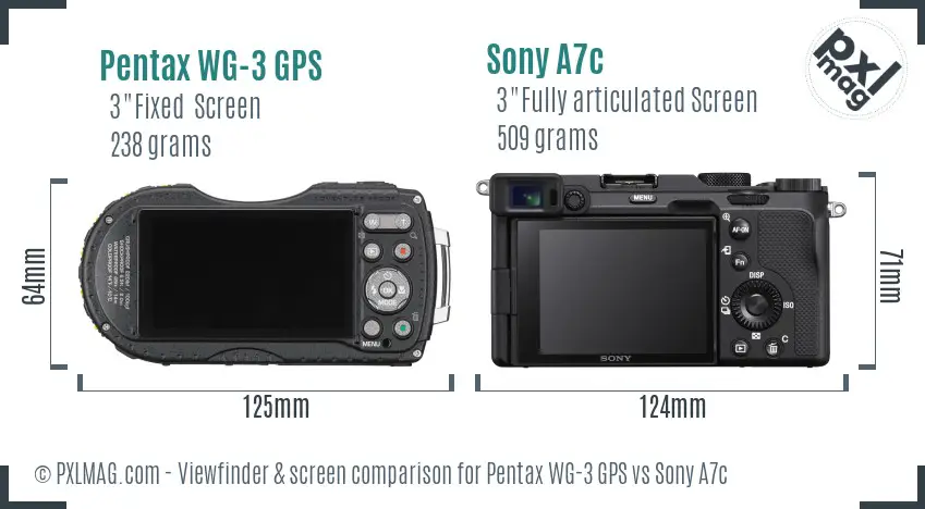 Pentax WG-3 GPS vs Sony A7c Screen and Viewfinder comparison