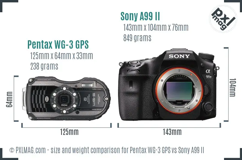 Pentax WG-3 GPS vs Sony A99 II size comparison