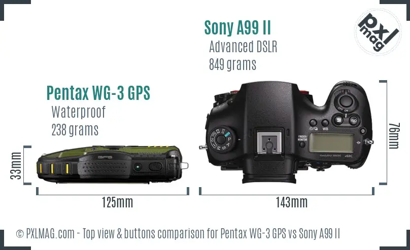 Pentax WG-3 GPS vs Sony A99 II top view buttons comparison