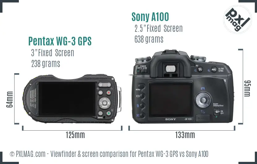 Pentax WG-3 GPS vs Sony A100 Screen and Viewfinder comparison