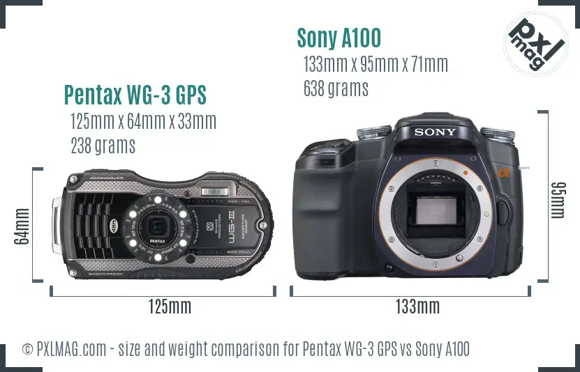 Pentax WG-3 GPS vs Sony A100 size comparison