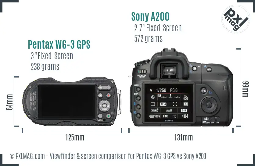 Pentax WG-3 GPS vs Sony A200 Screen and Viewfinder comparison