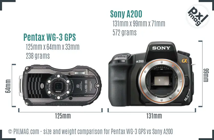 Pentax WG-3 GPS vs Sony A200 size comparison