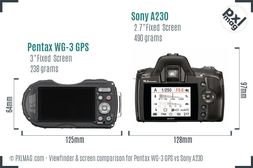 Pentax WG-3 GPS vs Sony A230 Screen and Viewfinder comparison