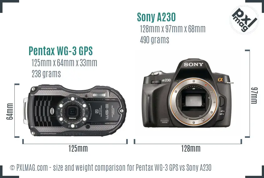 Pentax WG-3 GPS vs Sony A230 size comparison