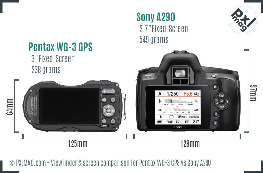 Pentax WG-3 GPS vs Sony A290 Screen and Viewfinder comparison