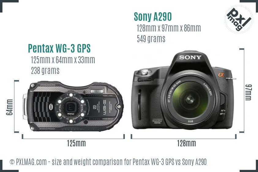 Pentax WG-3 GPS vs Sony A290 size comparison