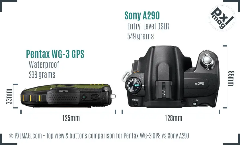 Pentax WG-3 GPS vs Sony A290 top view buttons comparison