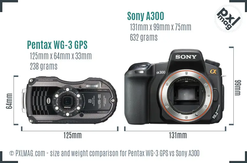 Pentax WG-3 GPS vs Sony A300 size comparison