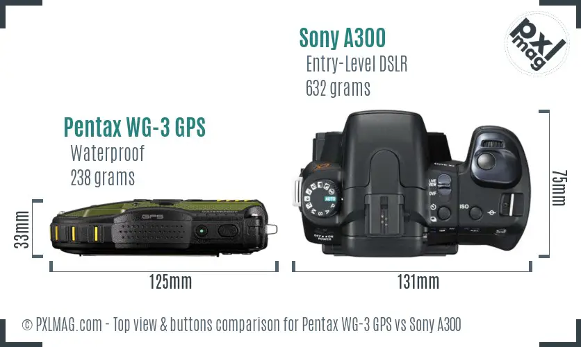 Pentax WG-3 GPS vs Sony A300 top view buttons comparison