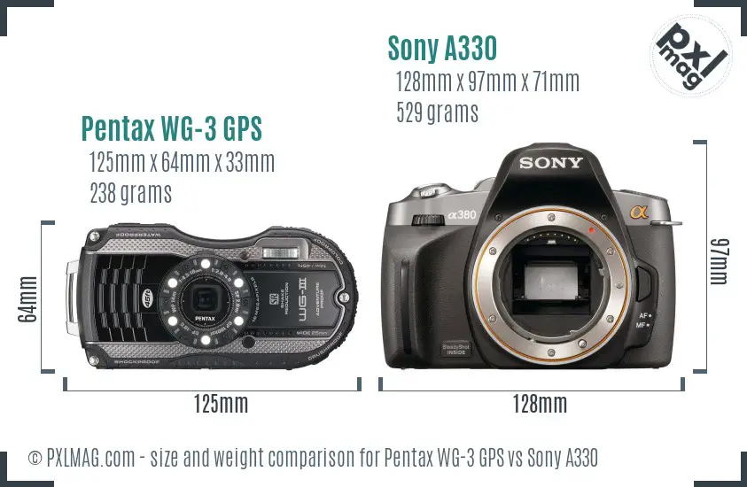 Pentax WG-3 GPS vs Sony A330 size comparison Pentax WG-3 GPS vs Sony A330 size comparison