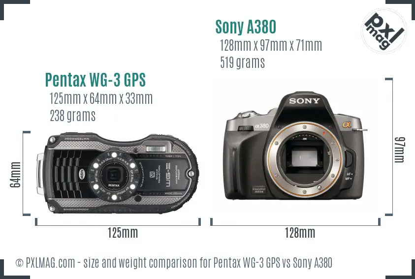 Pentax WG-3 GPS vs Sony A380 size comparison