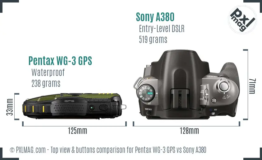 Pentax WG-3 GPS vs Sony A380 top view buttons comparison