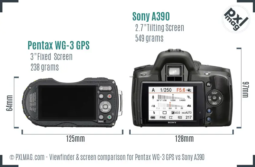 Pentax WG-3 GPS vs Sony A390 Screen and Viewfinder comparison